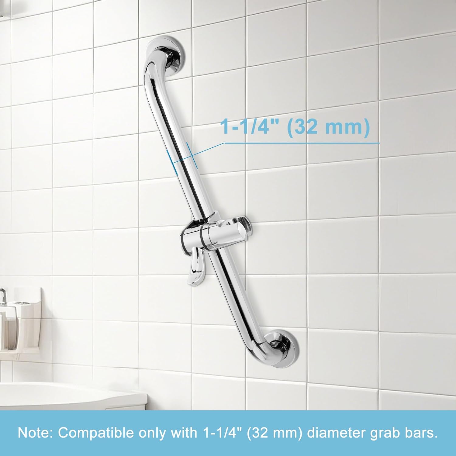 ADA Handshower Shower Grab Bar Head Holder, Universal Fit 1.25''(32mm) Hand Held Shower Bracket for Handicap Grab Bar, Detachable Bathroom Replacement, 360 — image 2