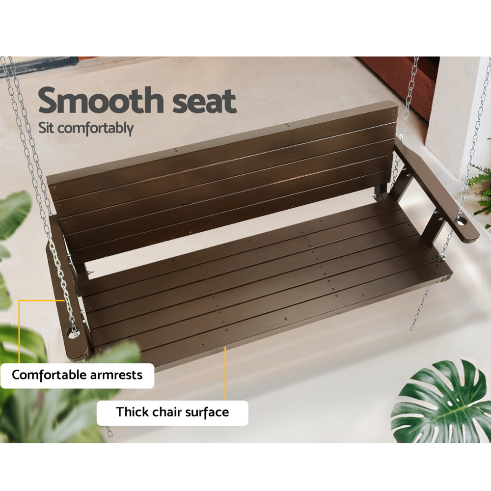 Gardeon Porch Swing Chair with Chain Outdoor Furniture 3 Seater Bench Wooden Brown โ image 6