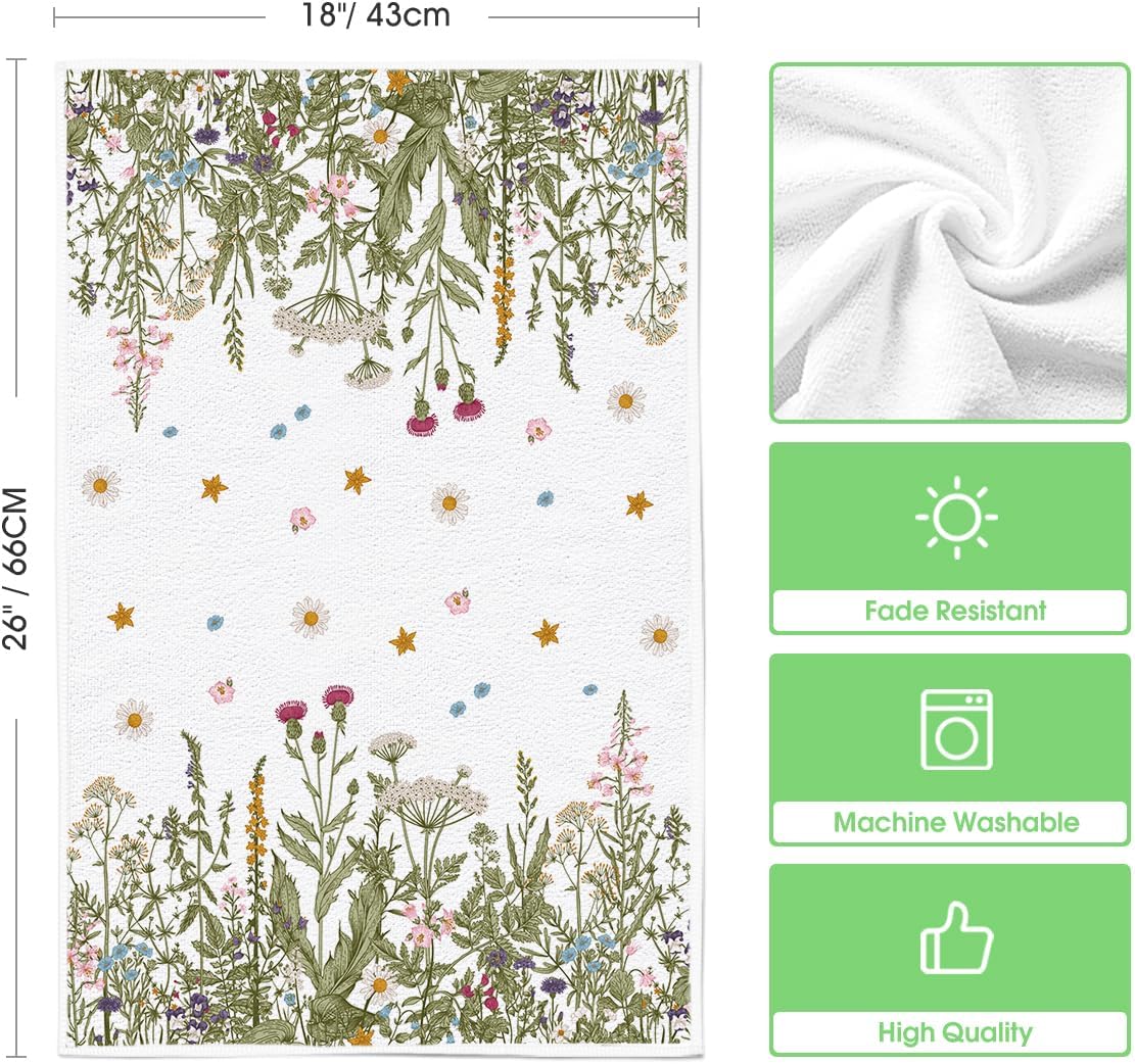 Wildflower Floral Kitchen Towels Dish Towels, 18 × 26 Inch Leaves Holiday Decoration Hand Towels Set of 2 — image 6