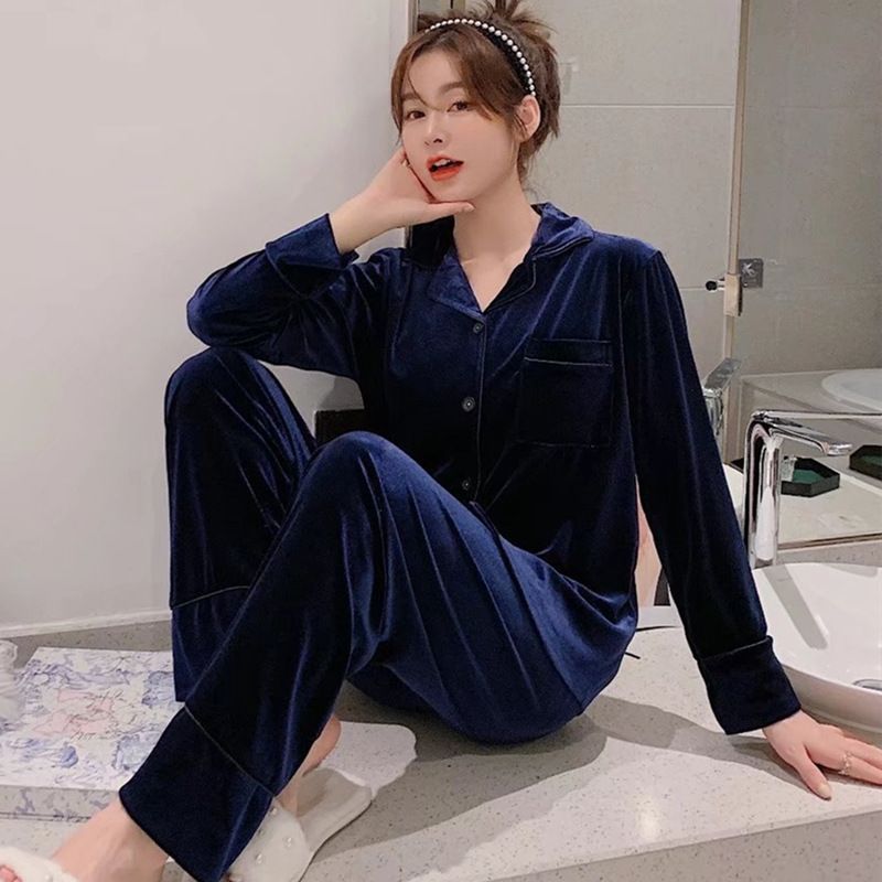 Women Winter Velvet Sleepwear Set Long Sleeve 096# cameo Brown Female M โ image 4
