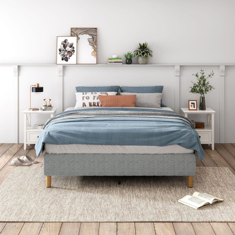 Metal Bedframe Mattress Foundation (Light Grey) – King — image 3