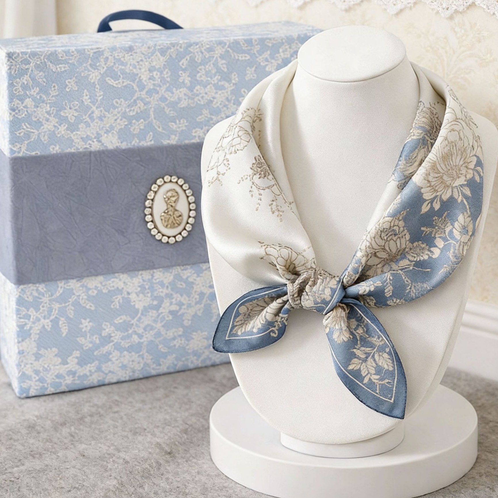 Mulberry Silk Square Scarf for Women - 53x53cm Floral Print Neck Scarf with Gift Box, Soft Lightweight Silk Headscarf for Birthday, Anniversary - Elegant Gift