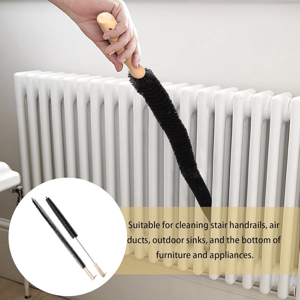 Crevice brush with long handle and stiff bristles - 2-pack - Suitable for dryer ventilation - Radiator cleaning brush - Ideal for cleaning tight spaces — image 2