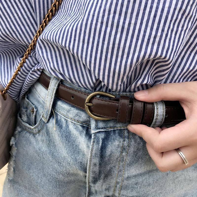Female Women Candy Color Pu Leather Belt Dress Strap Thin Waistband Waist Belts - Black โ image 4