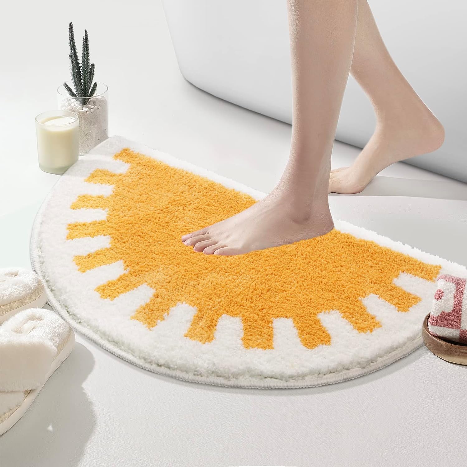 Bathroom Rugs Sun Bath Mat, Half Circle Cute Sunrise Bath Mat Soft and Fluffy, Water Absorbent Bath Rug Machine Washable Bathroom Mat — image 2
