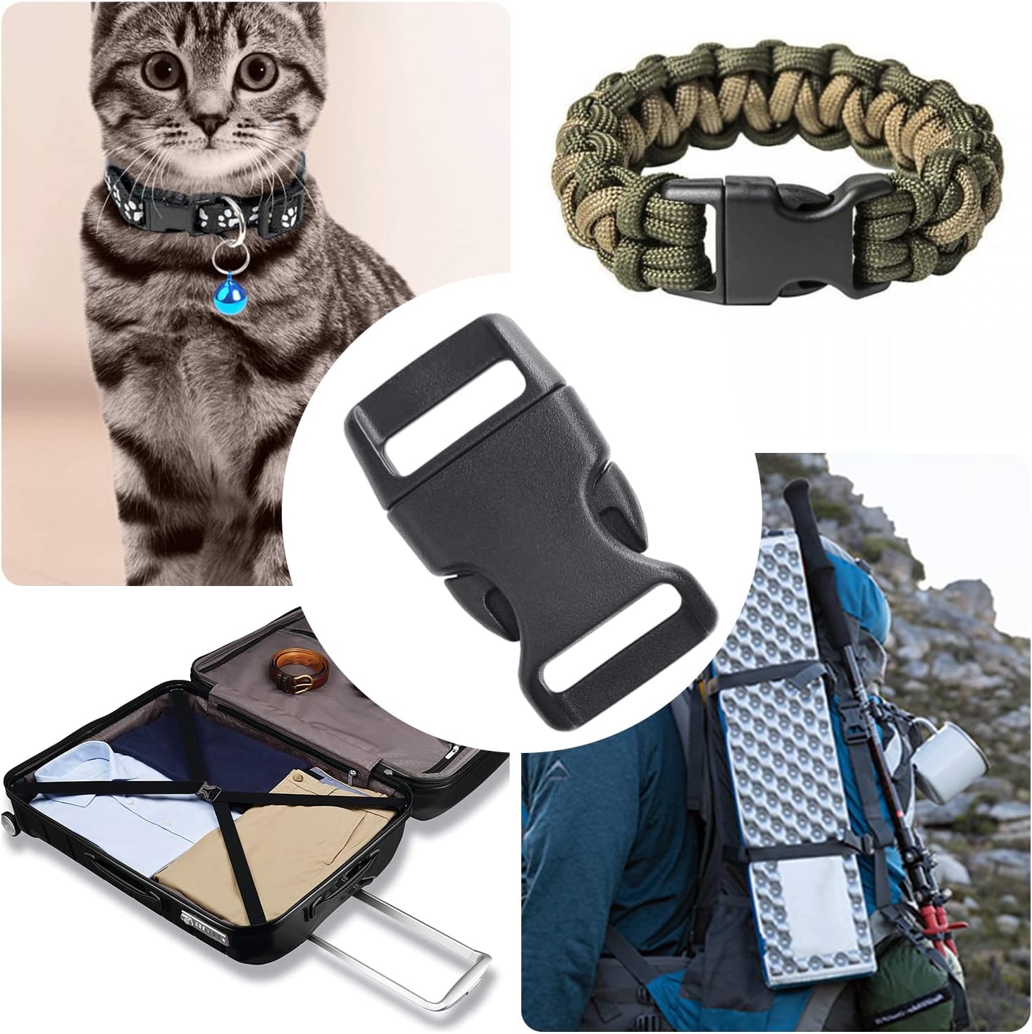 CooBigo 30 Pack 5/8 Inch Curved Paracord Bracelet Clip, Plastic Side Release Buckles for Parachute 550 Cord Paracord Bracelets Clasp Dog Collar Buckle DIY โ image 6