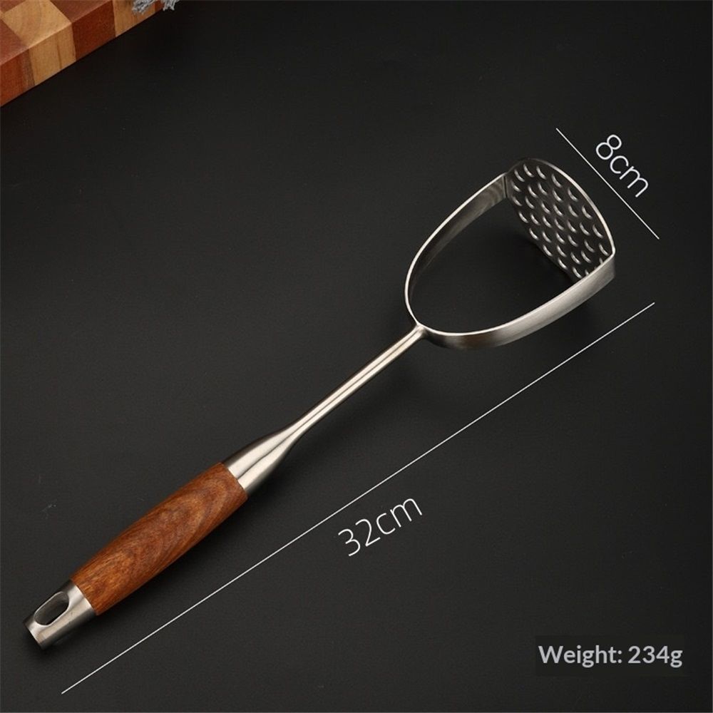 Potato Masher Stainless Steel, Manual Mashed Potato Masher,Wooden handle Potatoes Smasher Kitchen Tool for Avocado,Potatoes, Vegetables, 12.6Inch Long handle — image 4
