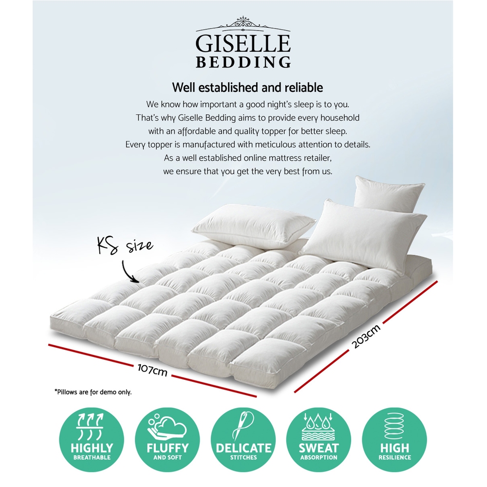 Giselle Bedding Pillowtop Mattress Topper 5cm Thick Pad for Back Pain Relief Washable Underlay Protector 1000GSM Microfibre Filling 45cm Deep Pocket King โ image 2