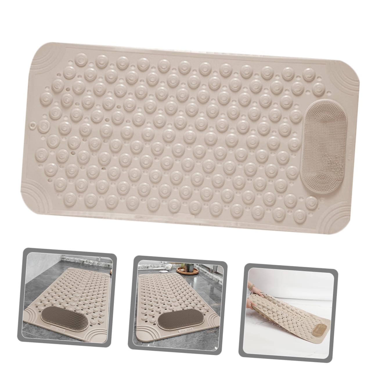 Non-Slip Bath Mat with Foot Scrubber – 80 × 50 cm, Anti-Skid Suction Cups & Drain Holes, Waterproof Shower Floor Pad with Exfoliating Brush(Grey) — image 5