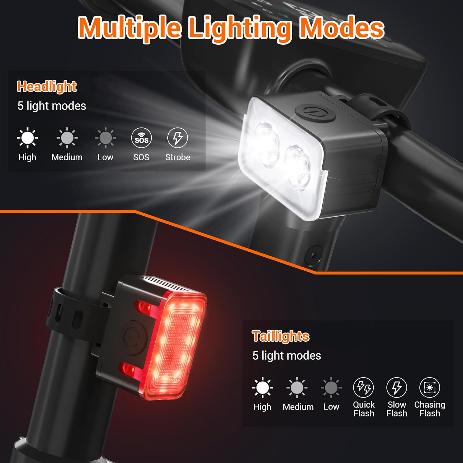 Bike light - IPX6 waterproof - Front and rear light - Rechargeable - Type-C charging port - 5+6 modes - Front and rear light combination - 300 lumens - Super — image 2