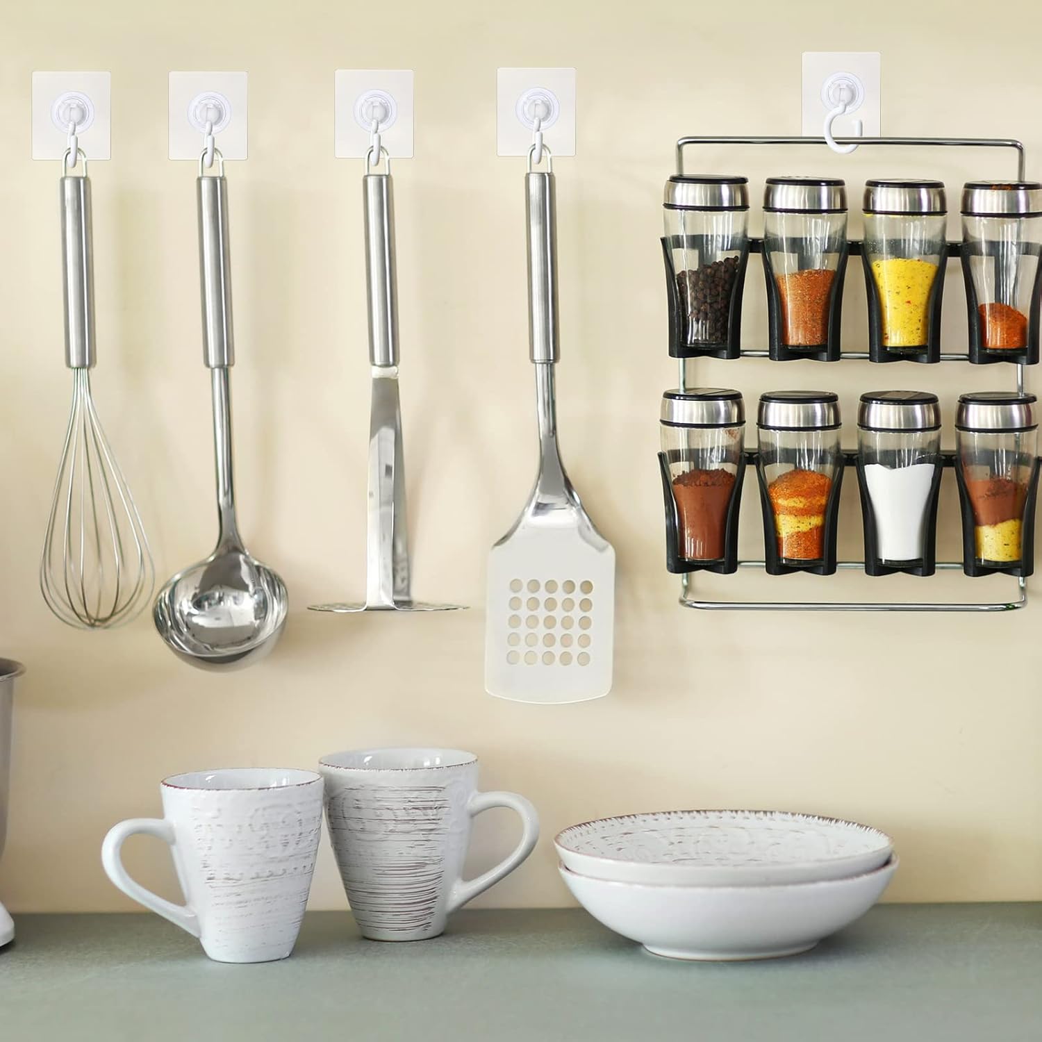 9 pcs self-adhesive ceiling hooks white under cabinet hooks plastic heavy duty self-adhesive hooks tool hooks for ceiling hanging โ image 4