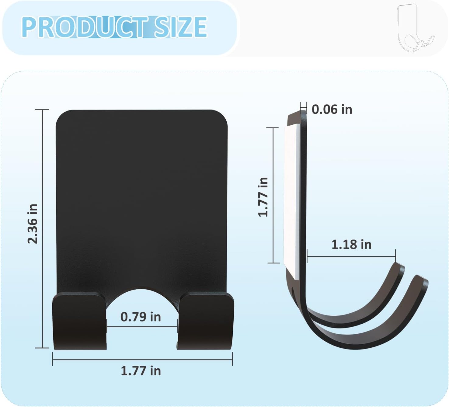 Shower Wall Razor Holder, Metal Adhesive Razor Hooks for His and Hers, Waterproof, Black, 2 Pcs โ image 4