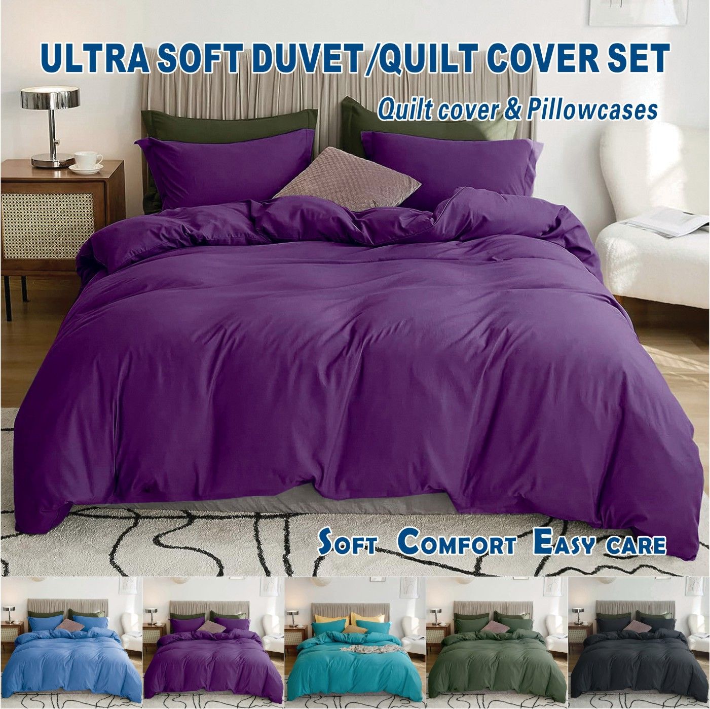 3 Piece Hotel Soft Microfiber Quilt Cover Set-2000TC Duvet/Donna Cover Set & Pillowcases -1 Quilt Cover Zipper Closure & 1 x Pillowcases-Breathable Bedding