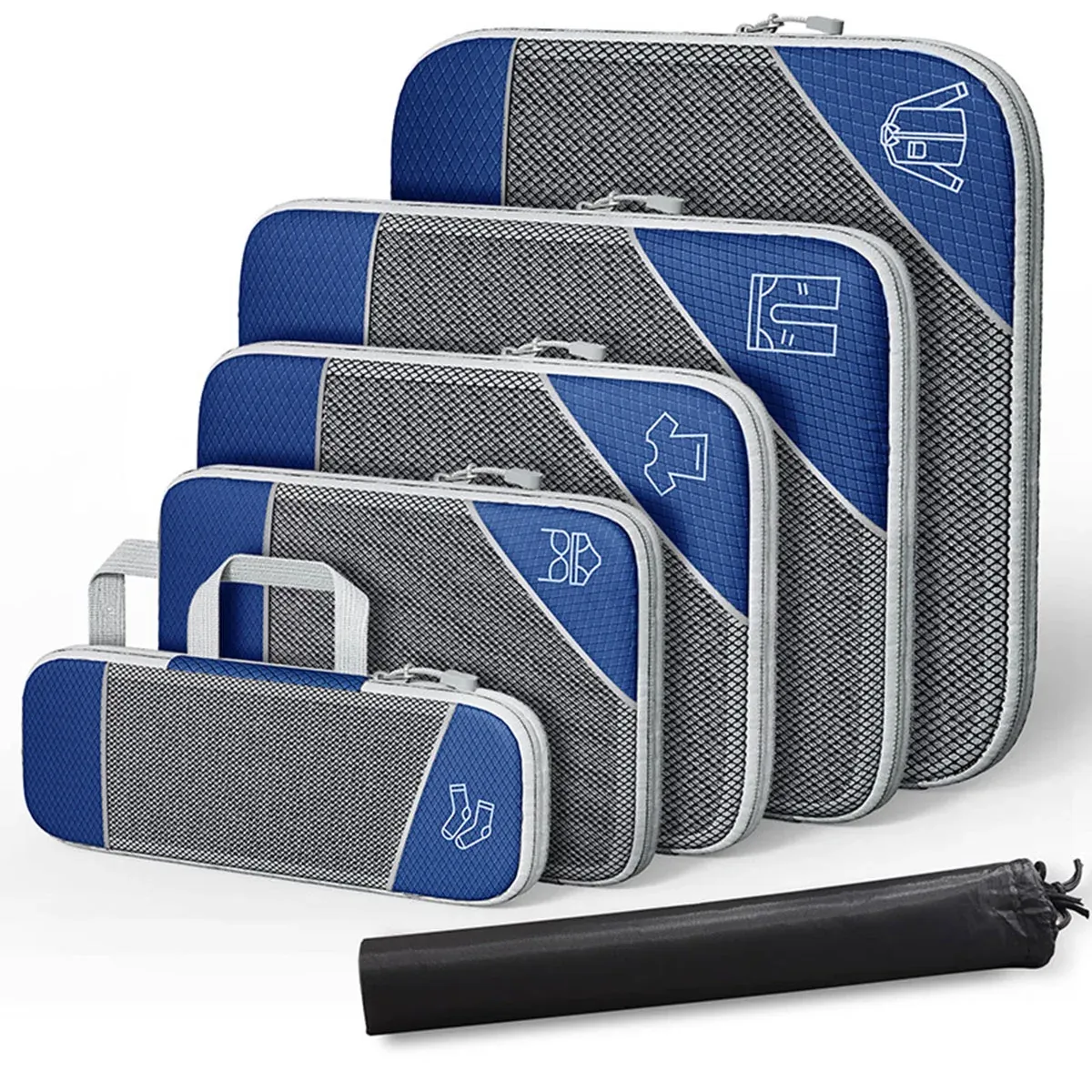 6PCS Compression Packing Cubes Expandable Luggage Storage Bag Travel Packing Bag - Navy