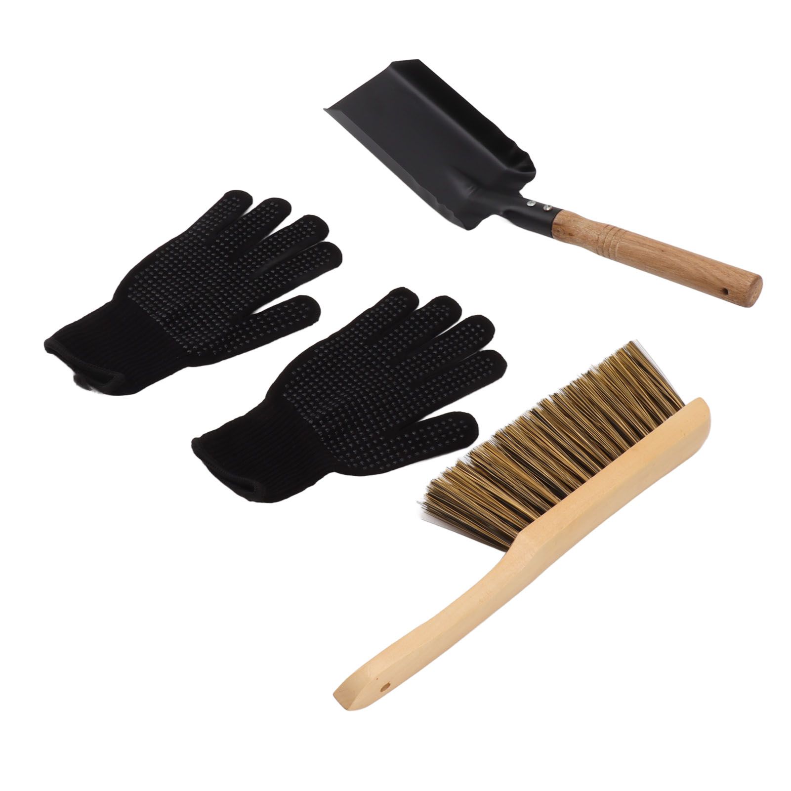 Fireplace Ash Shovel Brush Set Coal Hearth Clean Tools for Home with Black Silicone Gloves โ image 3
