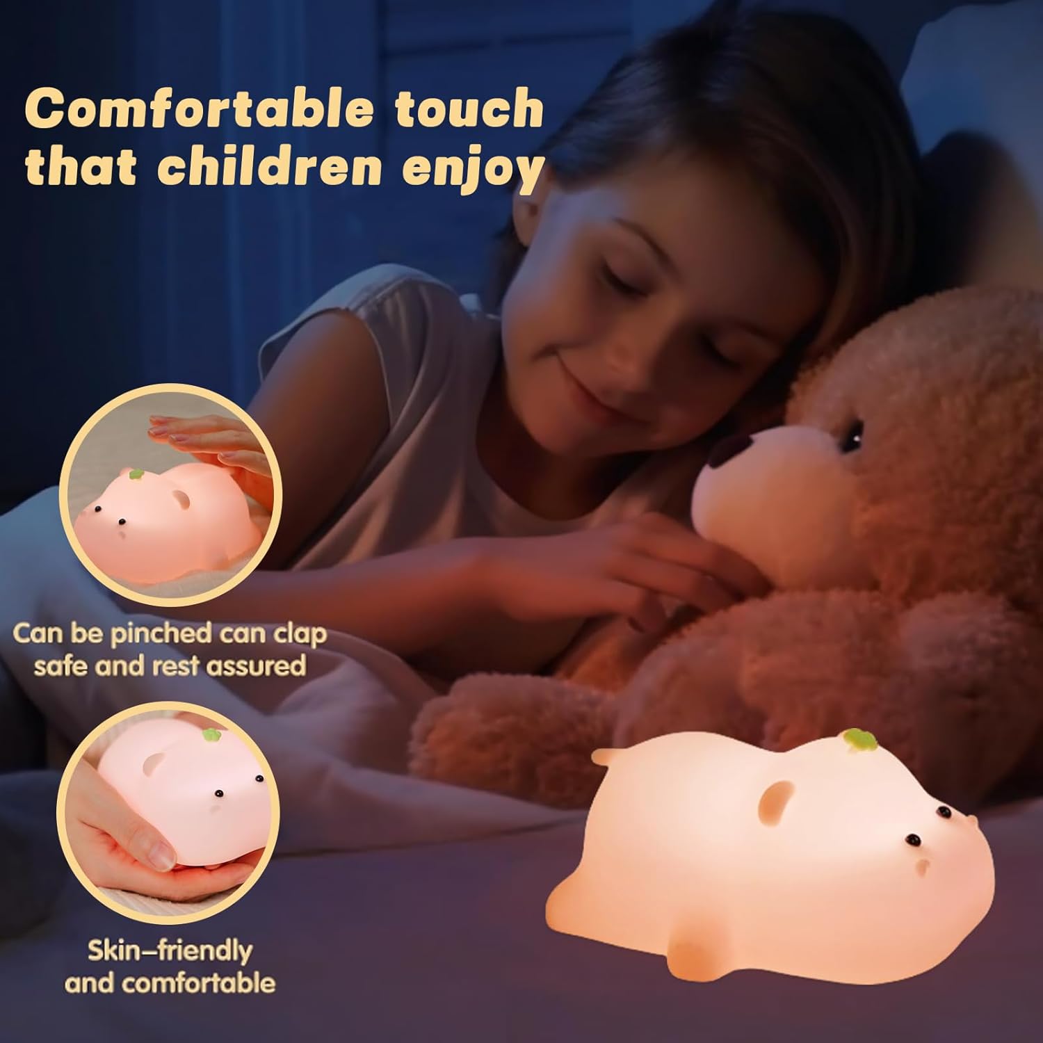 Silicone Night Light, Kids Night Light, Cute Hippo Design, Rechargeable, Pink — image 4