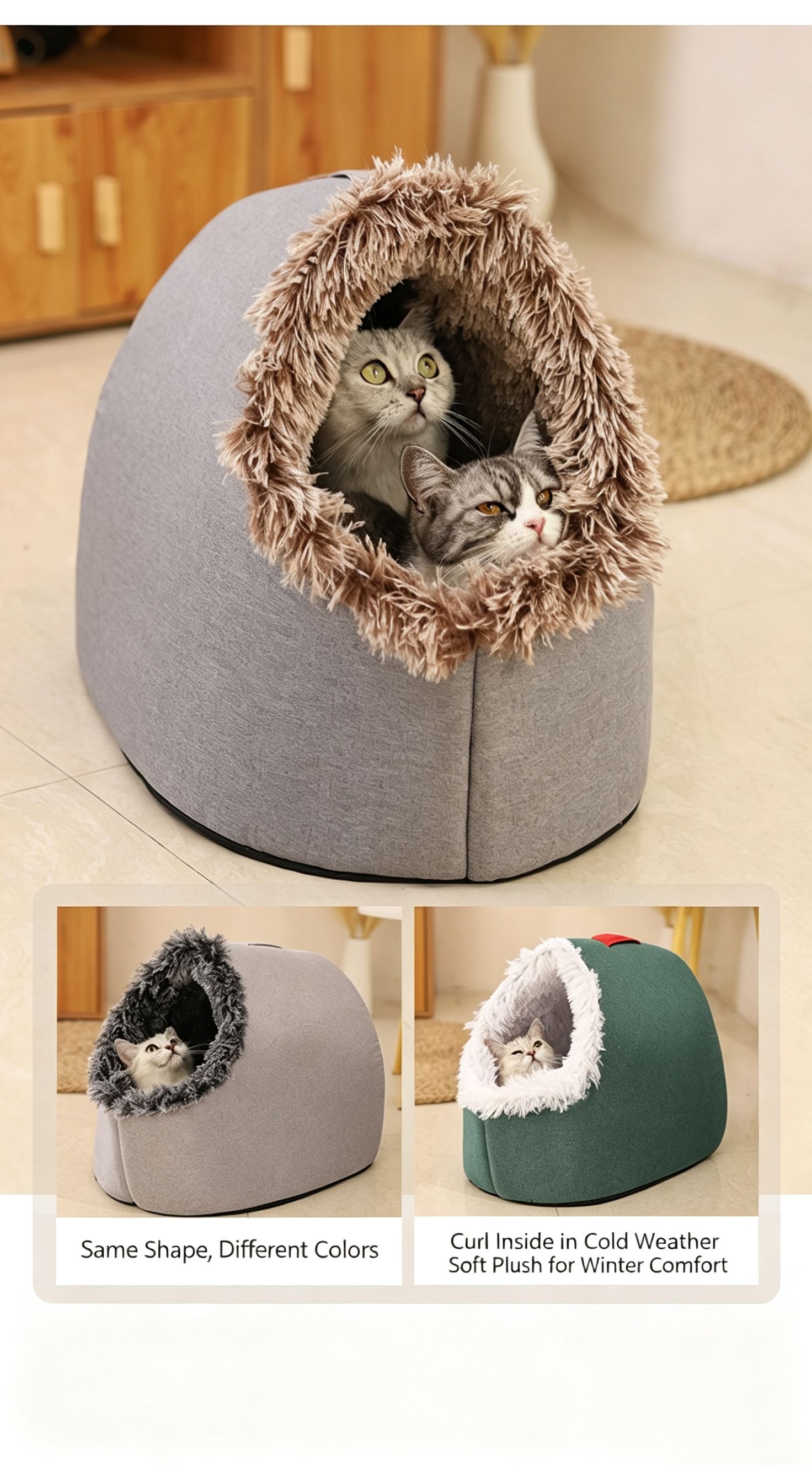 Winter thick and warm, portable plush pet nest,Medium-Dark Gray — image 5