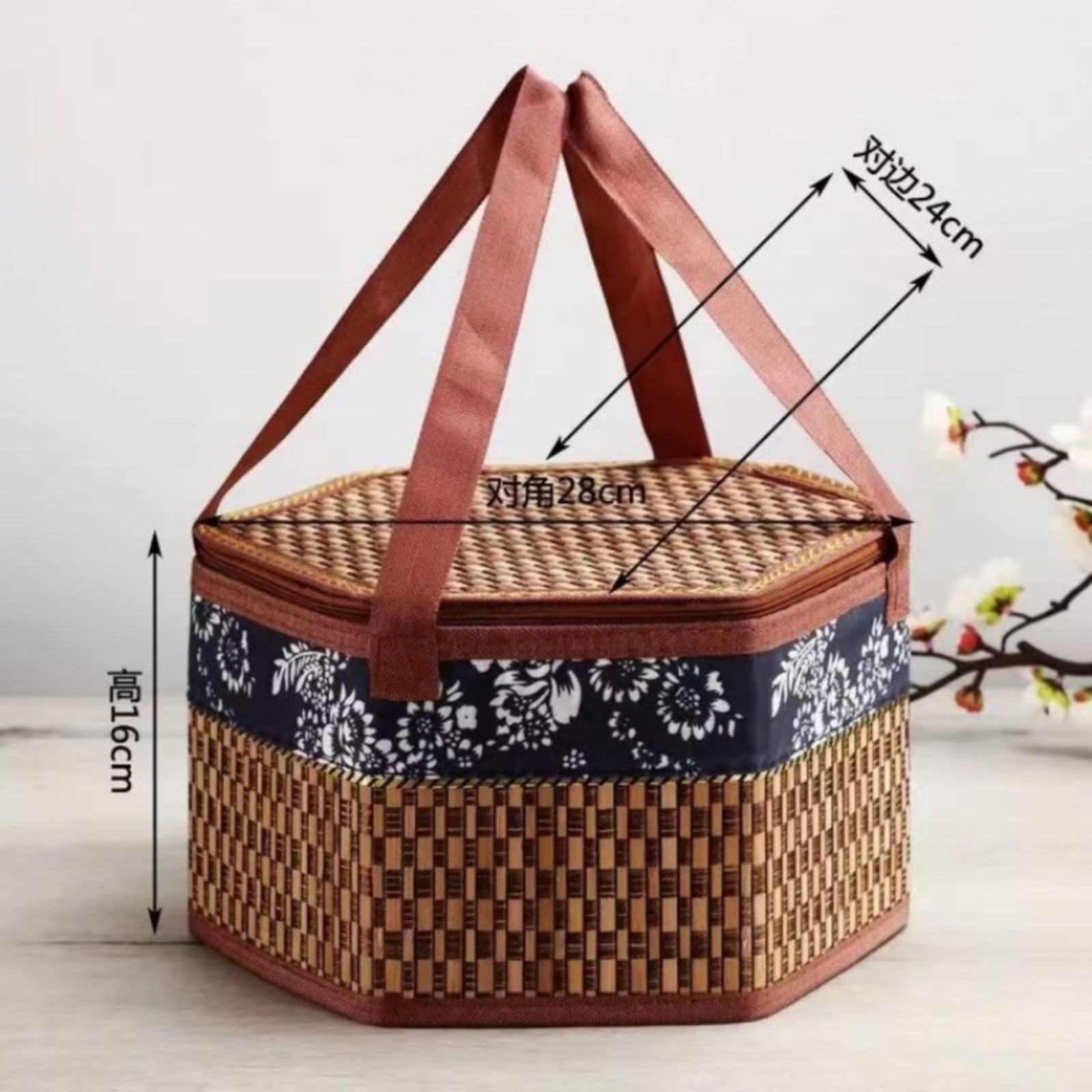 Wicker Basket with Lid,Wicker Picnic Basket with Double Handles,Woven Picnic Storage Rattan Wicker Egg Serving Gift Baskets Food Vintage, Brown — image 5