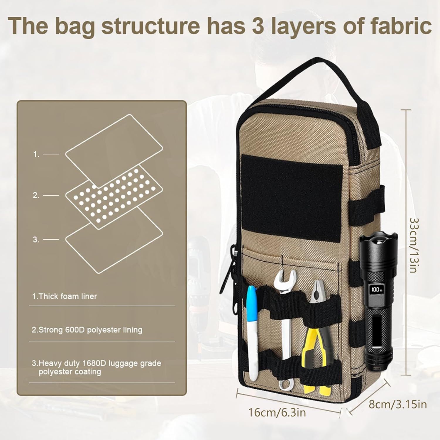 Heavy Duty Small Tool Bags for Men with Carabiner, Tool Pouch Bag, Portable Utility Tools Storage Organizer Case for Motorcycle, Camping, Road Trip โ image 5