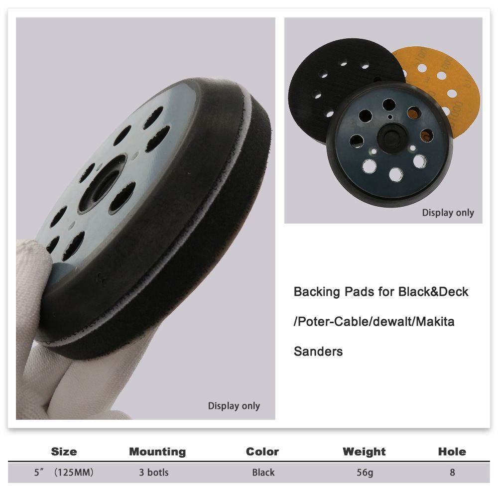 5 Inch 8 Holes Backing Pads - Hook & Loop Sander pad for Drill Tools Clean the sponge polishing disc chassis (1 Pack) (Black) โ image 4