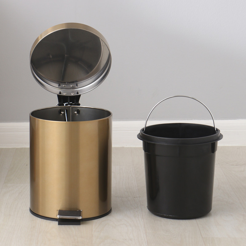 5L Stainless Steel Round Trash Can With Lid And Foot Pedal for Household Kitchen Hotel-Champagne Gold โ image 3