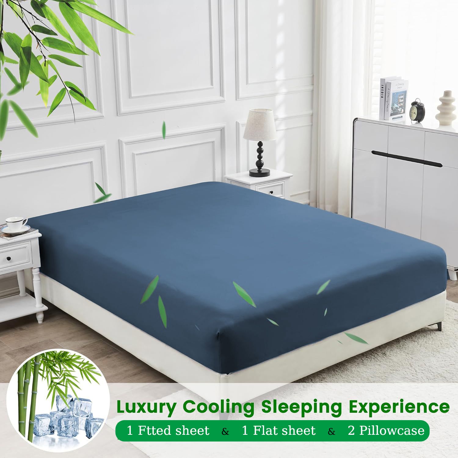 4 Piece Ultra Soft Bamboo Breathable Sheet Set -Hotel 2000TC Breathable Bed Sheets Set with 37 Centimetre Deep Pocket-Breathable Sheets for Hot — image 2