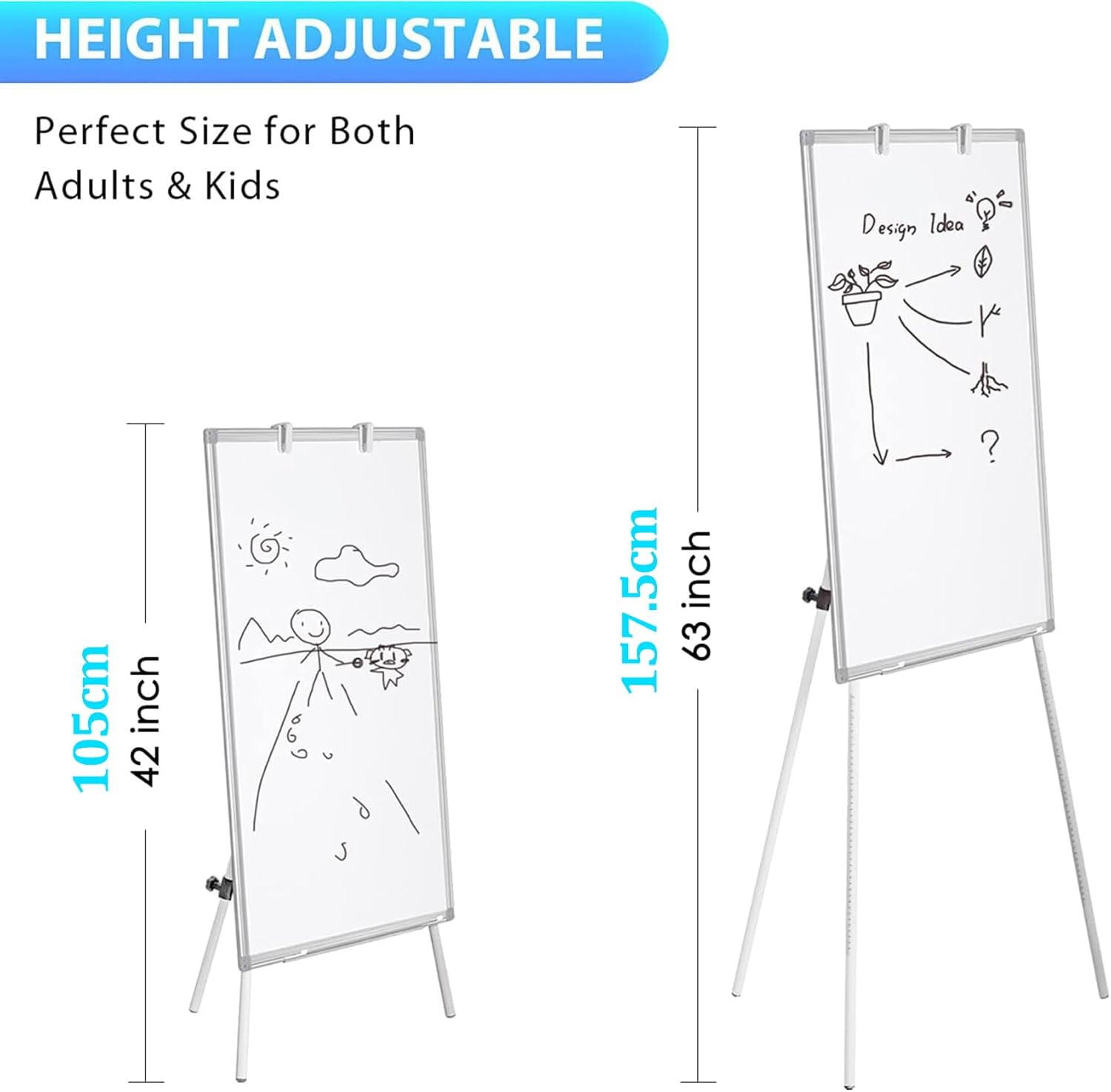 CARLA HOME Whiteboard Easel Portable Magnetic Dry Erase Board with Adjustable Tripod Stand & Height Adjustable for Office & Home (90x60cm) — image 2