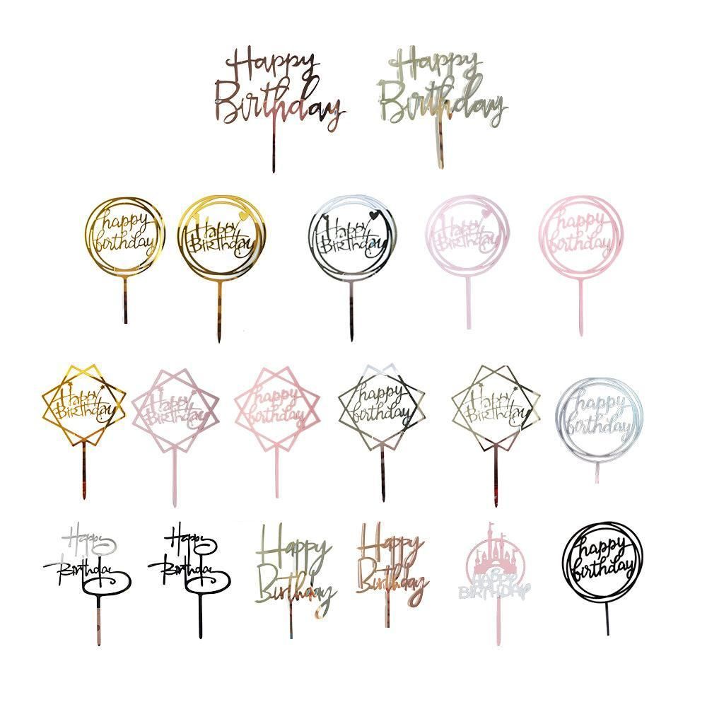 Acrylic Home Happy Birthday Decor Baking Cake Topper Card Party Decor Supply - Silver S108 — image 3