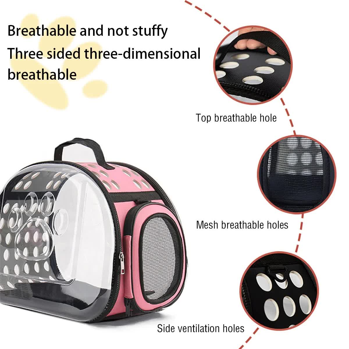 Beige Foldable Breathable Pet Carrier with Panoramic Window & Strap - EVA & Lychee Leather Crossbody Travel Bag (S 35 × 20 × 22CM) — image 3
