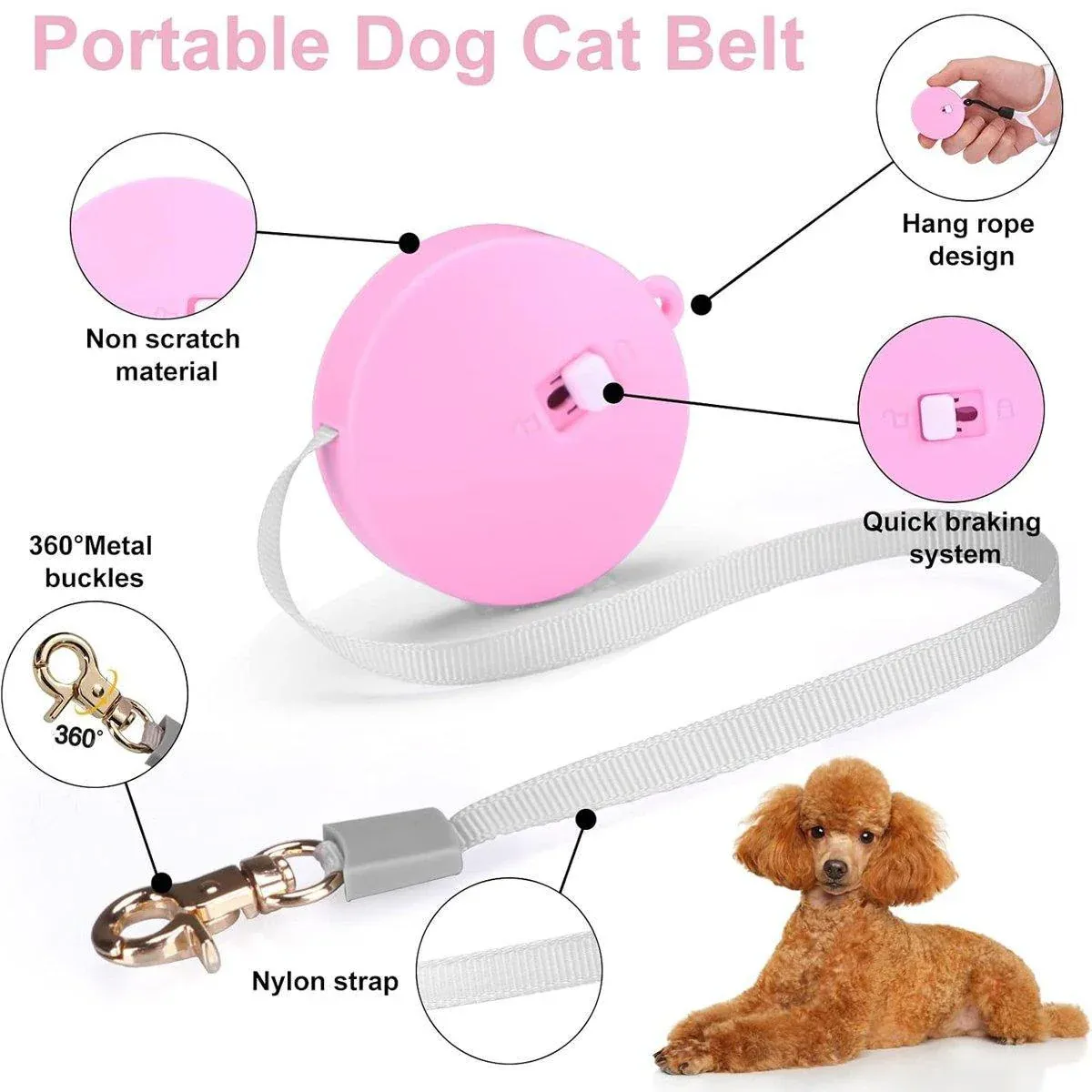 2M Outdoor Mini Retractable Leash Traction Rope Cats Dogs Durable - White — image 5