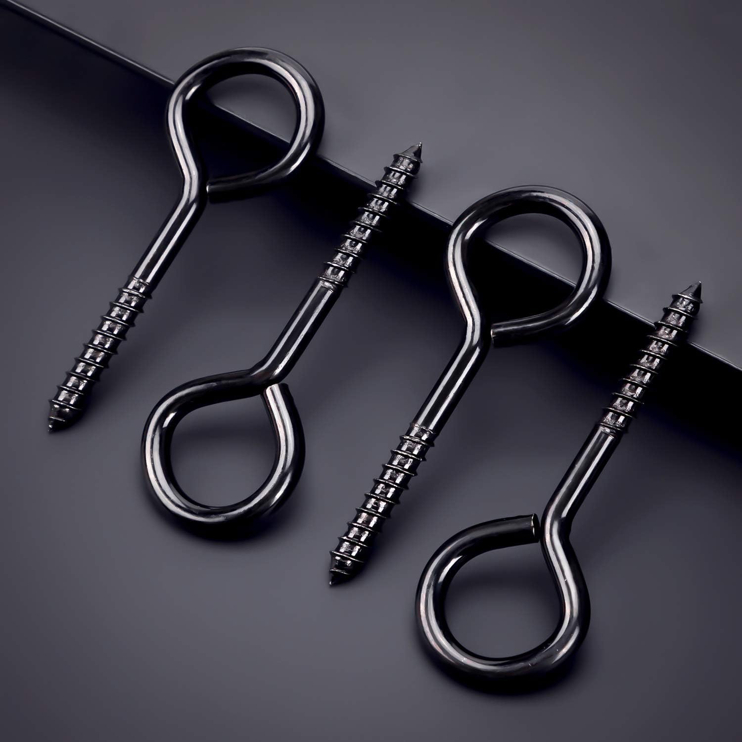5 Inch Eye Hooks, Large Eye Bolts Screw in Hooks Carbon Steel, 4 Pcs Heavy Duty Black Large Screw Eye Hooks for Wood Securing Cables Wire, Heavy-Duty โ image 3