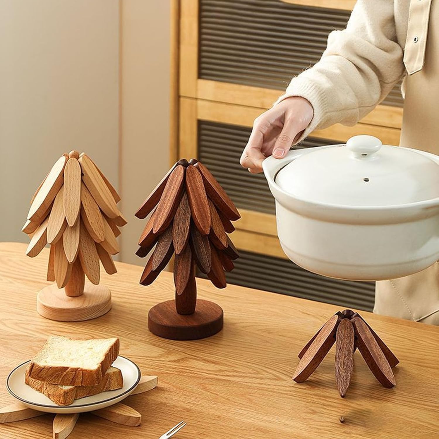 2-Piece Foldable Christmas Tree Design Pot Holders Set Decorative Heat Resistant Trivets with Holder for Hot Pans β image 4