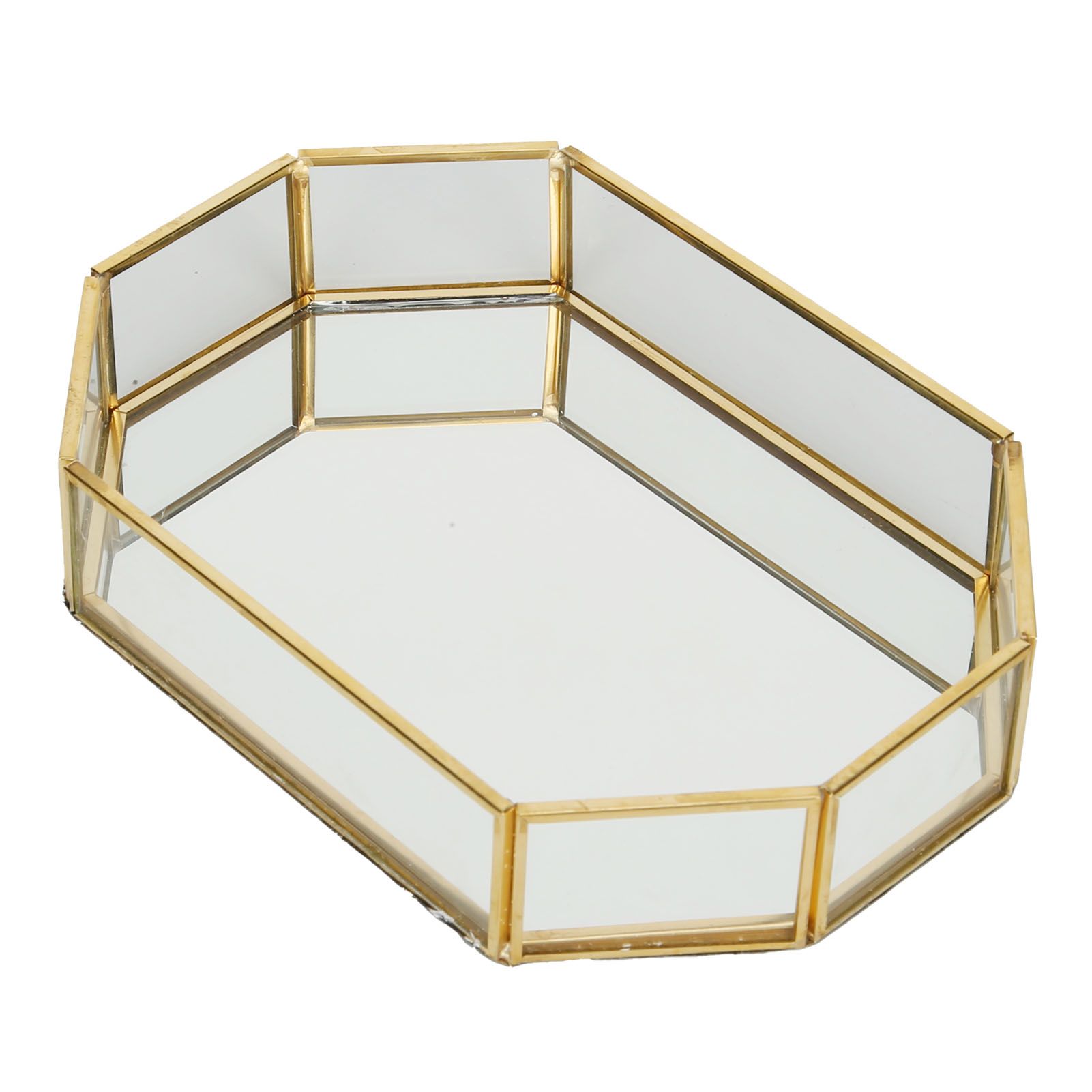 Octagonal Storage Box Mini Gold Geometry Jewelry Necklace Dessert Basket with Flannel 20x14x4cm — image 2