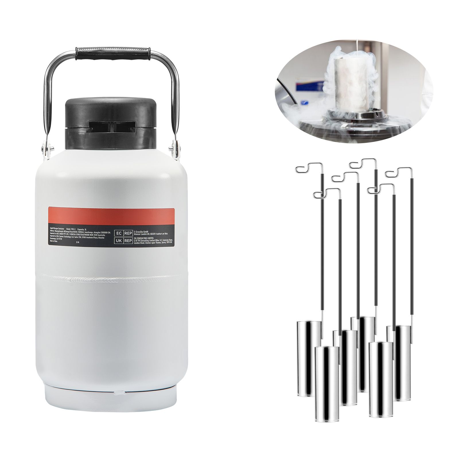 Liquid Nitrogen Tank, 3 L Aluminum Alloy Liquid Nitrogen Container, LN2 Tank Dewar with 6 Canisters and Carry Bag with Straps, Cryogenic Tank for Beauty