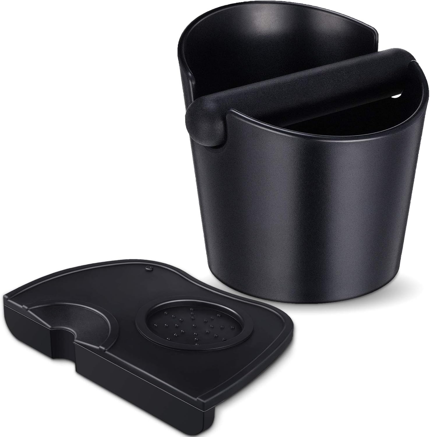 Set of 2 Pieces Espresso Knock Box and Coffee Tamper Mat Reliable Barista Tools with Removable Knock Bar Non-slip Base Food Safe Silicone Espresso Tamper Mat