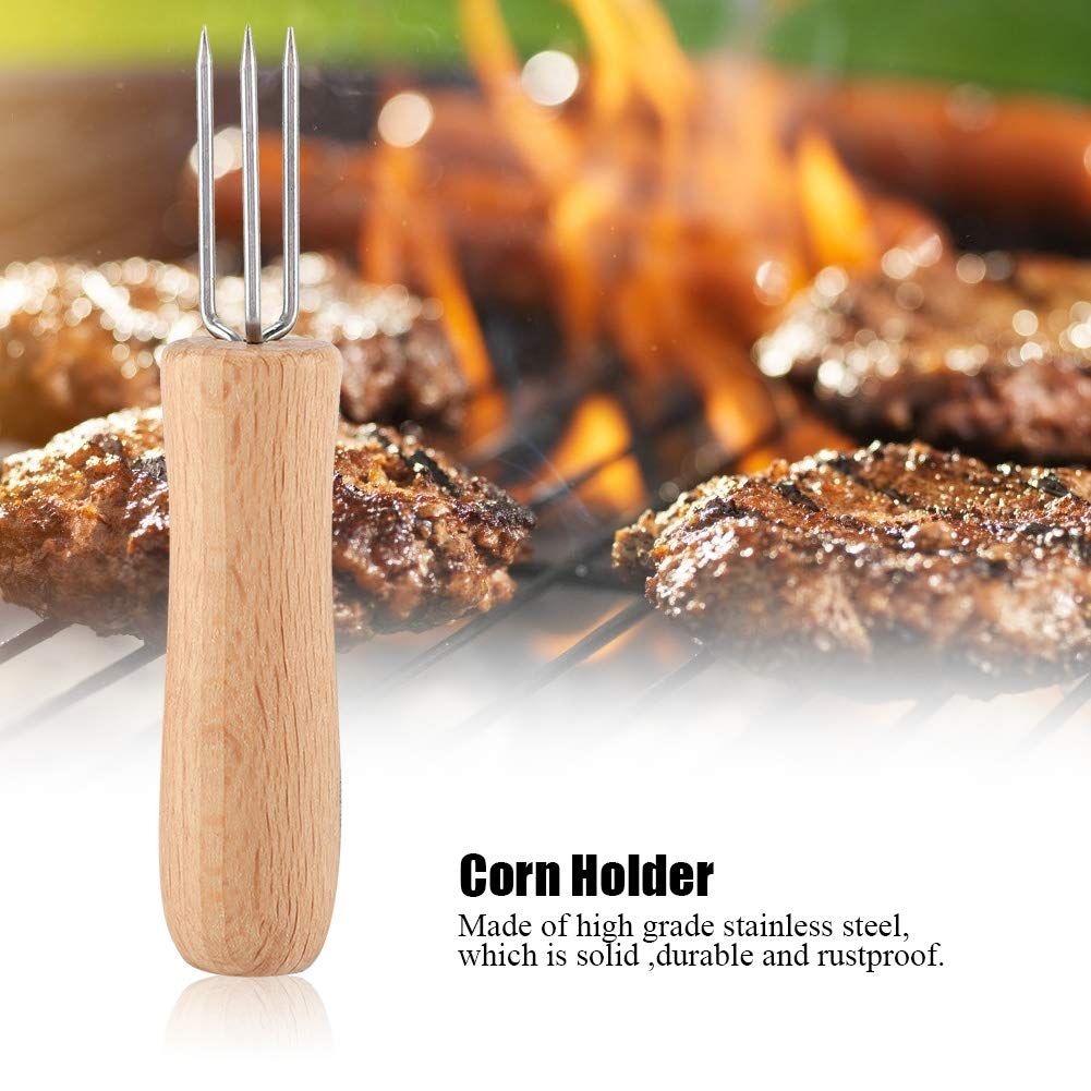 Corn Holders,Wooden Handle Stainless Steel BBQ Meat Fruit Forks Barbecue Corn Cob Holder for Home Cooking and BBQ โ image 5