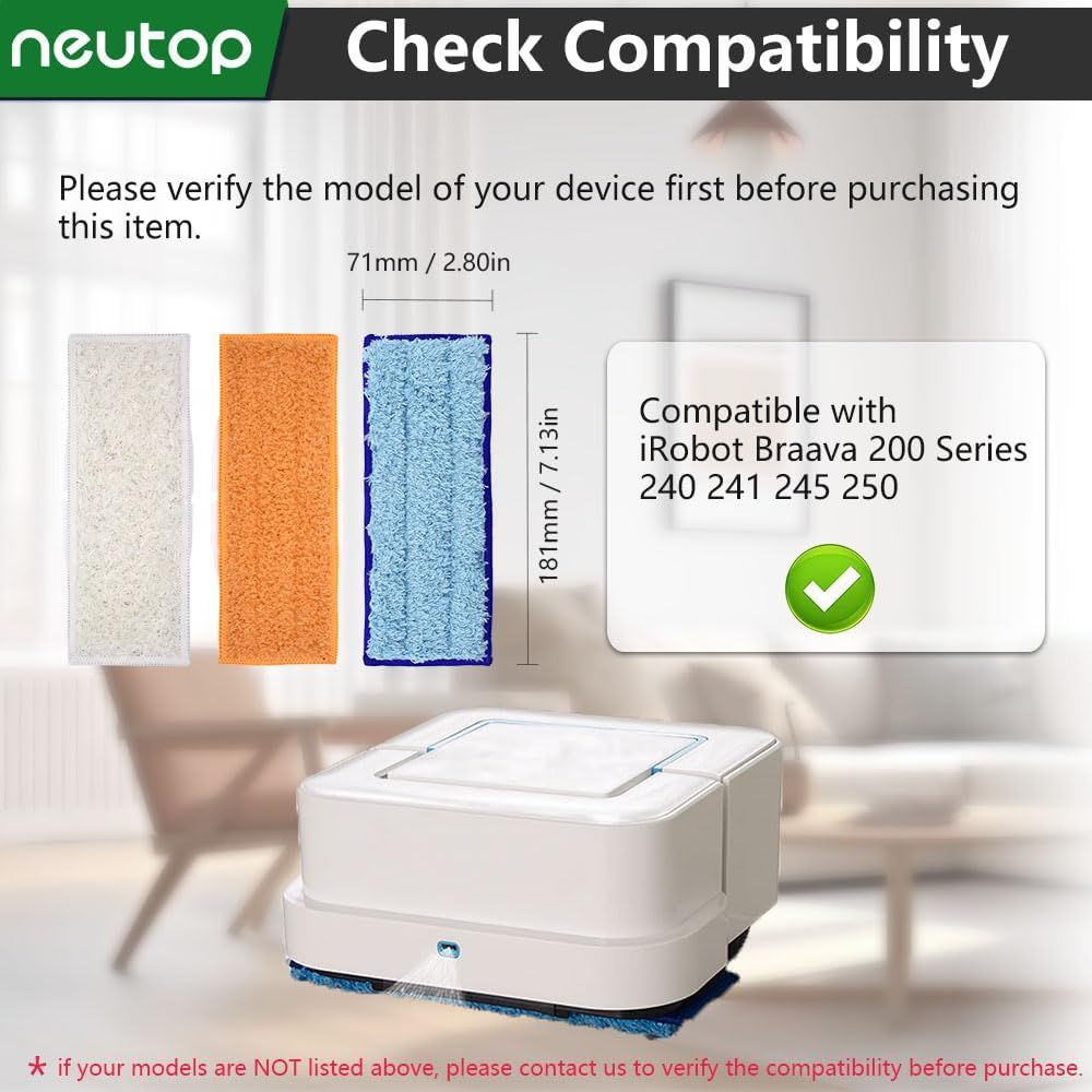 Mop Pads Compatible with iRobot Braava Jet 200 Series 240 241 244 245 250 Robot Mops, Washable and Reusable, 4 Wet 4 Dry 4 Damp — image 2