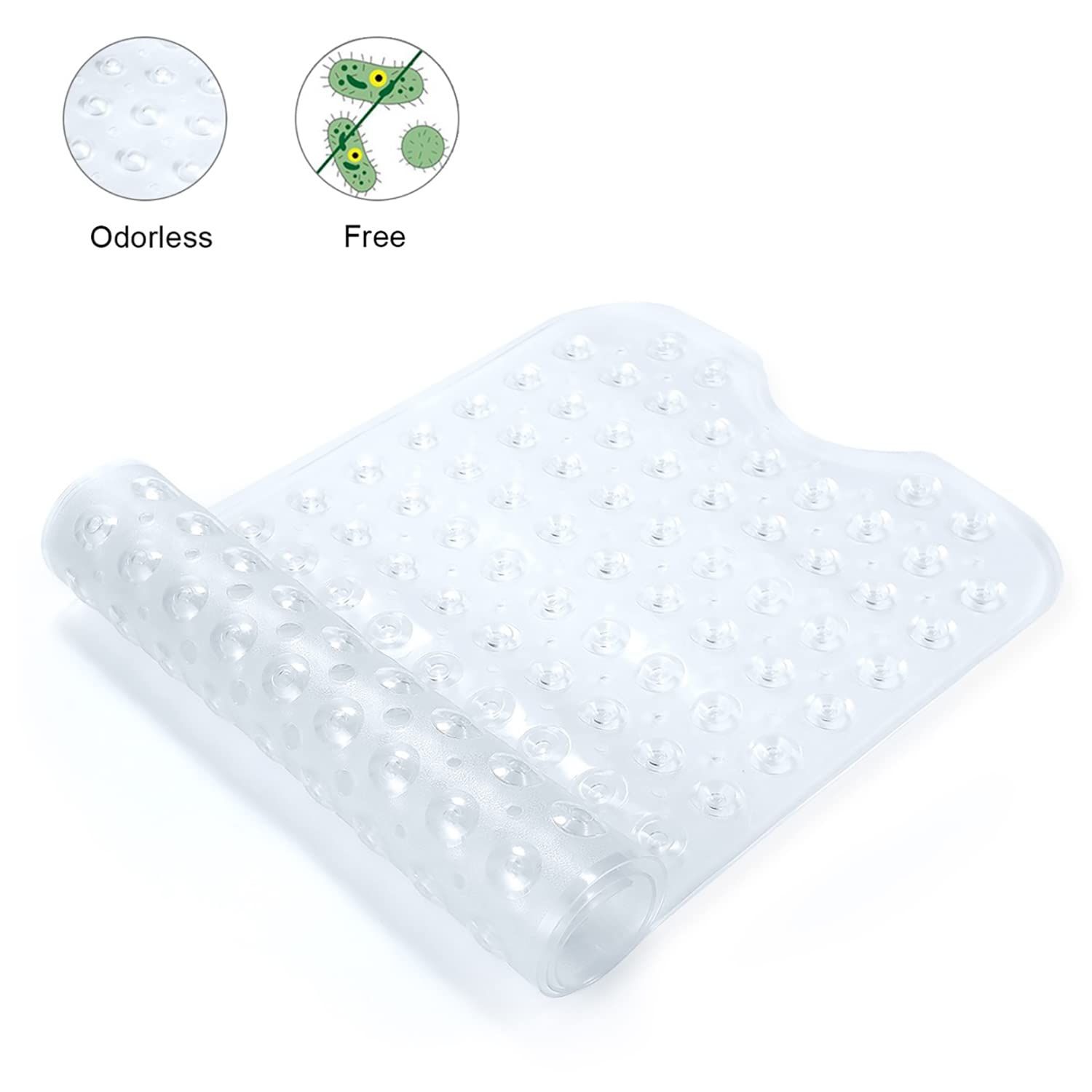 Bath Tub Mat Non Slip, 53*53cm Long Shower Mat, Machine Washable Bathmat with Drain Holes and Suction Cups, Soft on Feet, Bathroom Essentials, translucent โ image 5