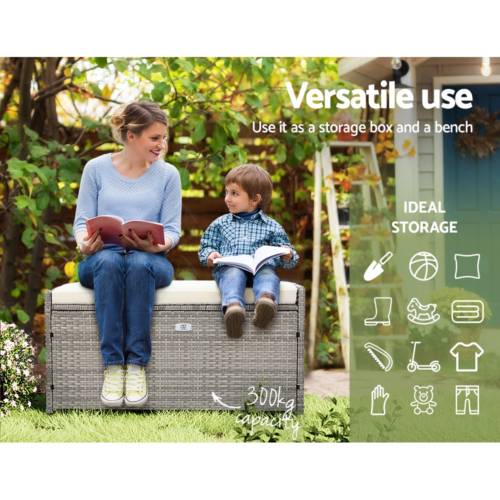 Gardeon Outdoor Storage Bench Box Wicker Garden Sheds Tools Cushion Patio Furniture Grey โ image 5