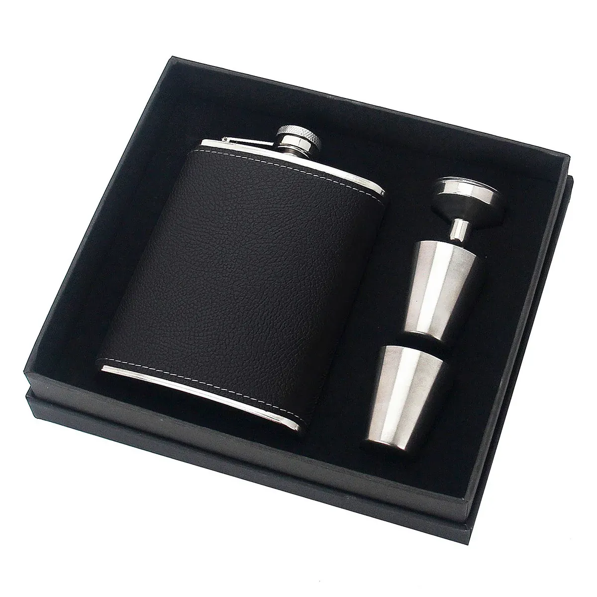 8oz Stainless Steel Wine Flask Portable Flat Metal Outdoor Bottle Gift Set Use - Lychee Pattern