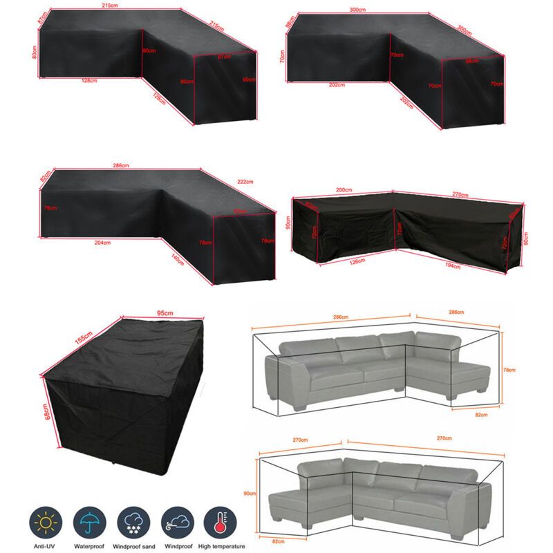 Garden Corner Sofa Cover Waterproof 210D Oxford L Shape Furniture Cover, 300 x 98 cm — image 3