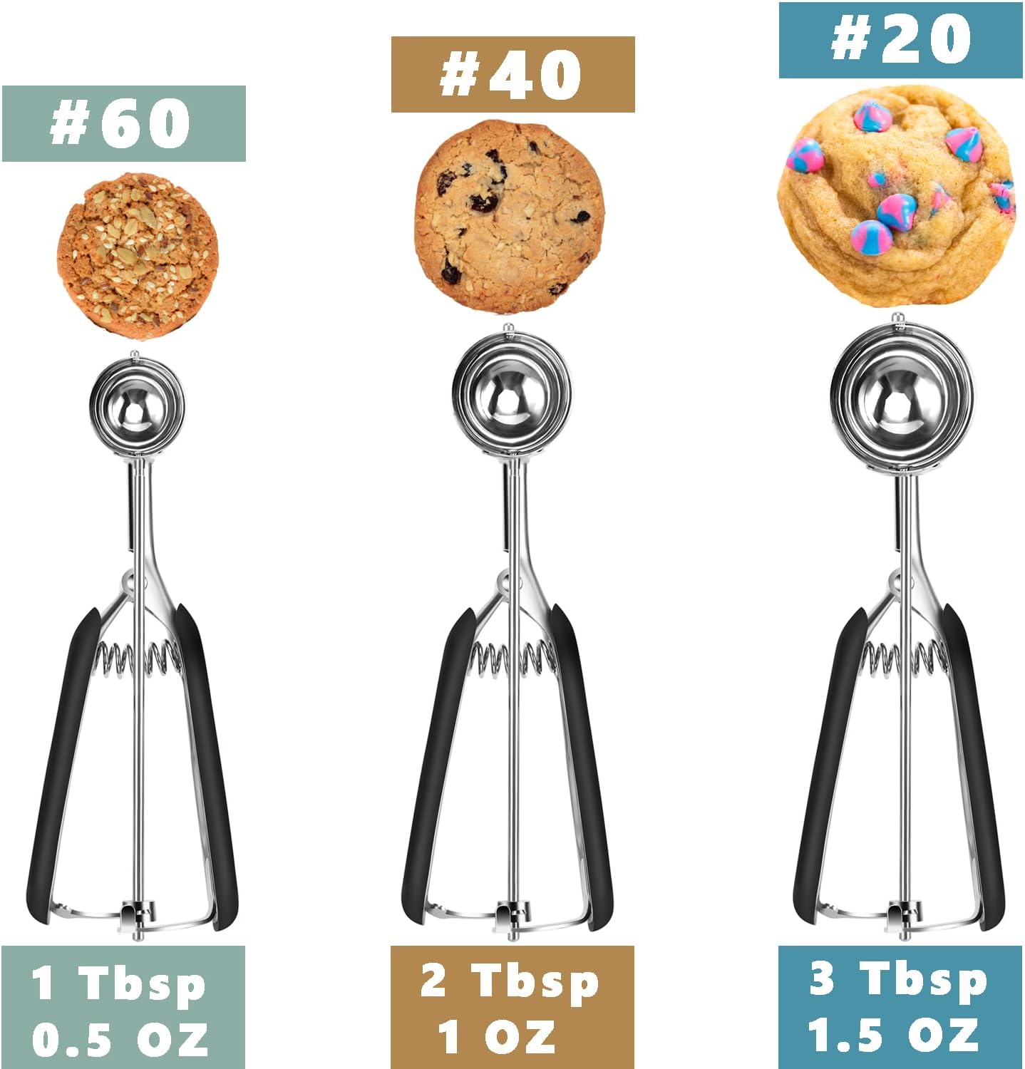 Cookie Scoop Set - Include 1 Tbsp/ 2 Tbsp/ 3Tbsp - 3 PCS Cookie Scoops for Baking - Cookie Dough Scoop - Made of 18/8 Stainless Steel โ image 2