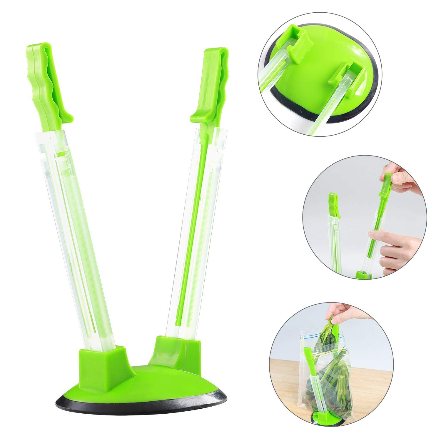 Rack-Pack of 4 Bag Holder for Plastic Bags, Plastic bag bracket, No-hands Food Storage Bag Holders (Green Blue) — image 3