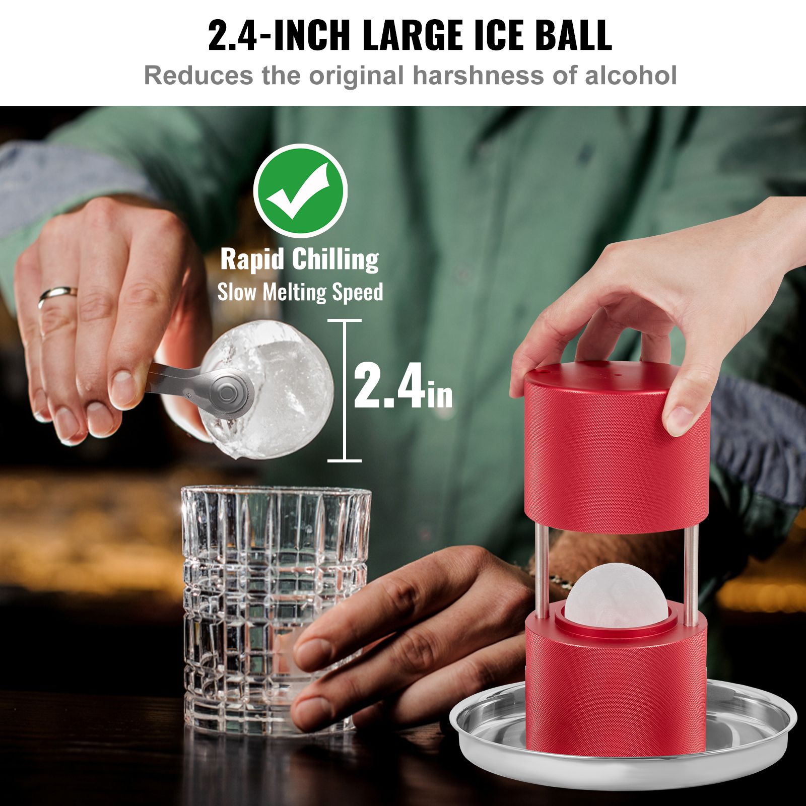 Ice Ball Press, 6cm Ice Ball Maker, Aircraft Al Alloy Ice Ball Press Kit for 60mm Ice Sphere, Ice Press with Tong and Drip Tray, for Whiskey, Cocktail โ image 4