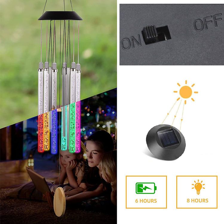 Solar Wind Chimes for Outside, 6 LED Tubes Color Changing Outdoor Clearance Unique Garden Decor Colorful Patio, Gifts for Her/Him — image 4