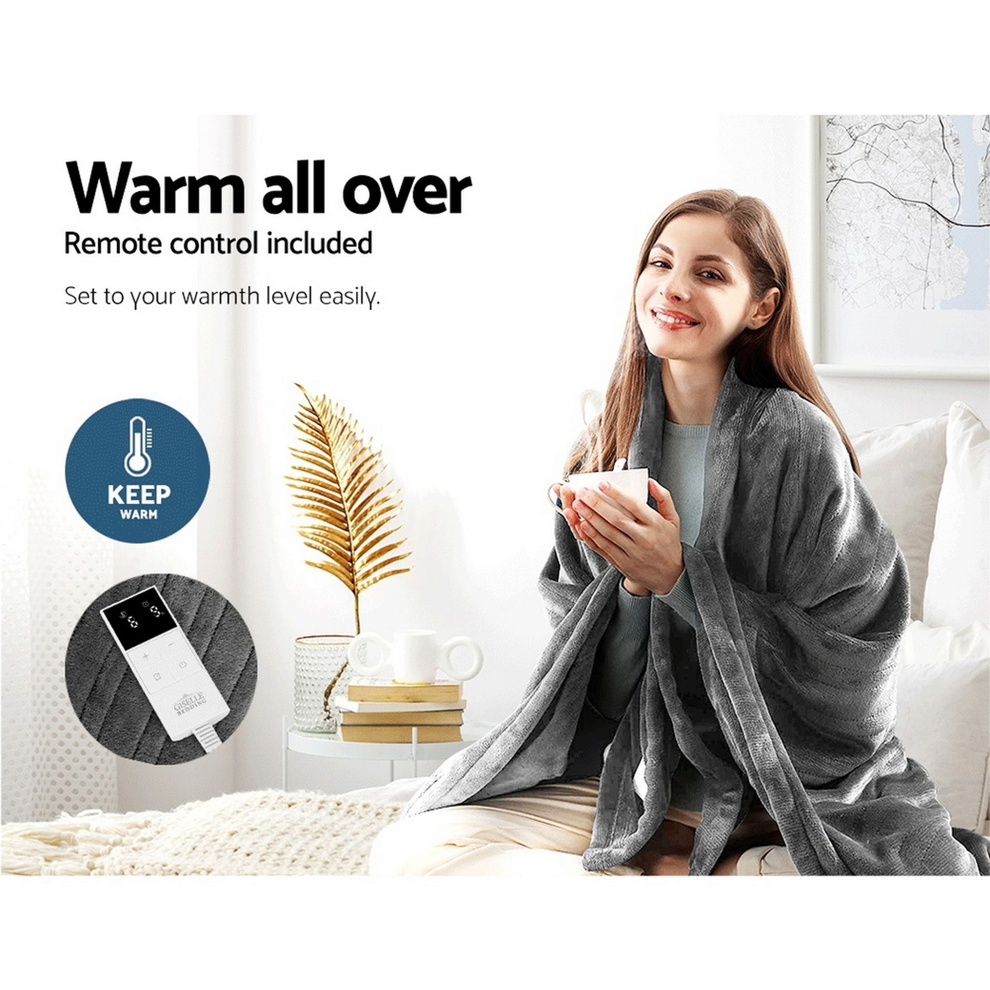 Giselle Bedding Heated Electric Throw Rug Fleece Sunggle Blanket Washable Silver — image 3