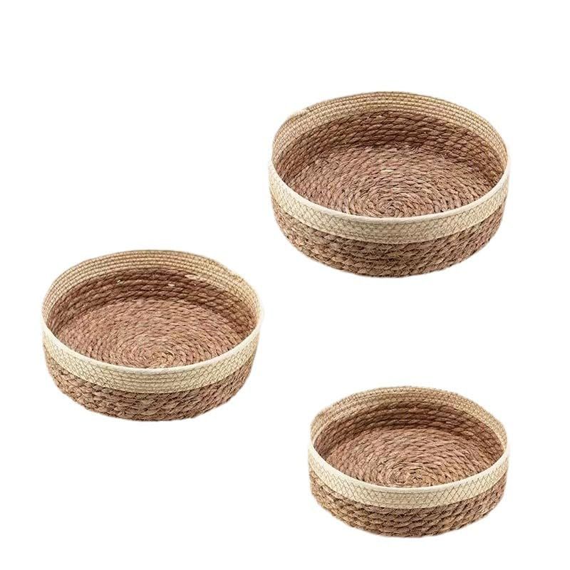 3pcsFruit and vegetable tray woven grass, storage basket woven basket, cosmetics storage rushed grass snacks storage desktop — image 4