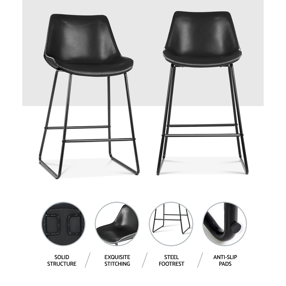 Artiss Bar Stools Kitchen Counter Barstools Leather Metal Chairs Black x2 — image 5