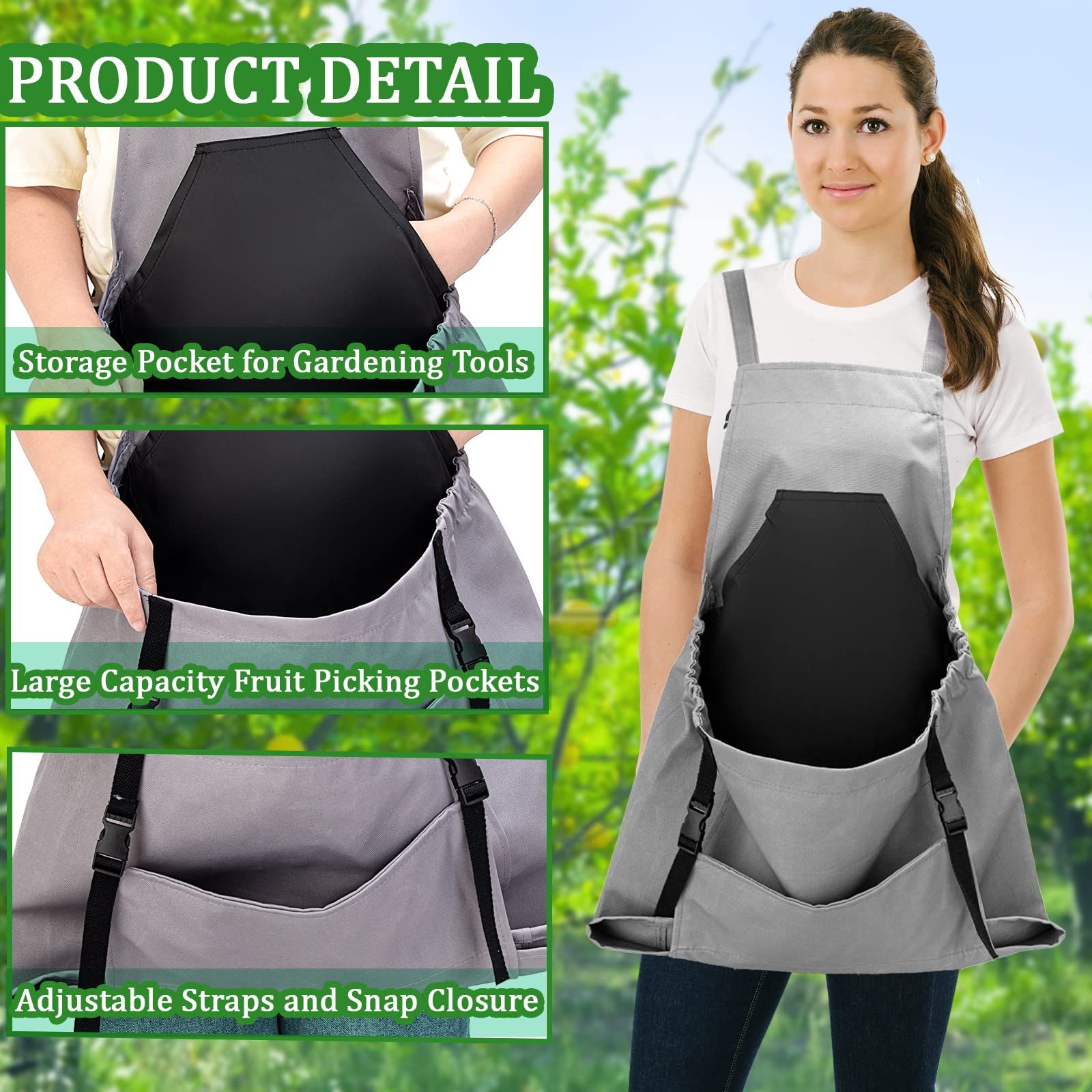 Gardening Apron for Women and Men, Adjustable Straps Cleaning Apron for Housekeeping, Gardening, Harvesting โ image 4
