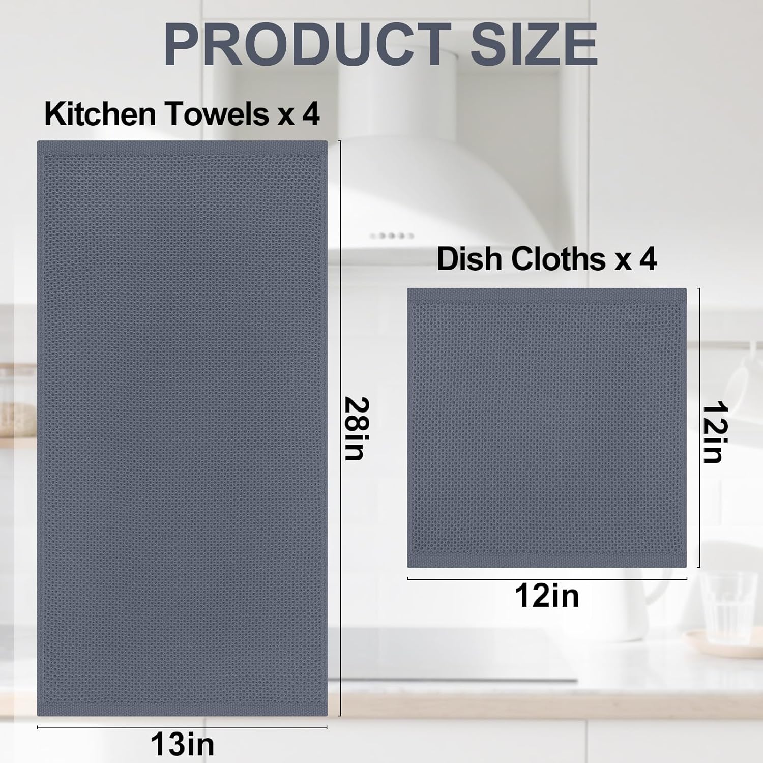 Homaxy Dishcloths Set, 12 x 12 Inches and 13 x 28 Inches, Set of 8 Bulk Kitchen Towels Set, Dark Grey and Premium Kitchen Towels(18”x 28”, 6 Pack), Grey — image 6